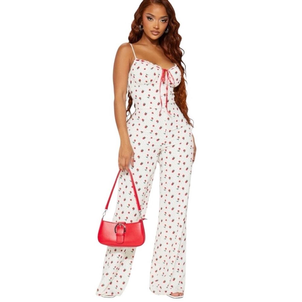 Fashion Nova Cherries In The Spring Floral Sleeveless Jumpsuit Size XS